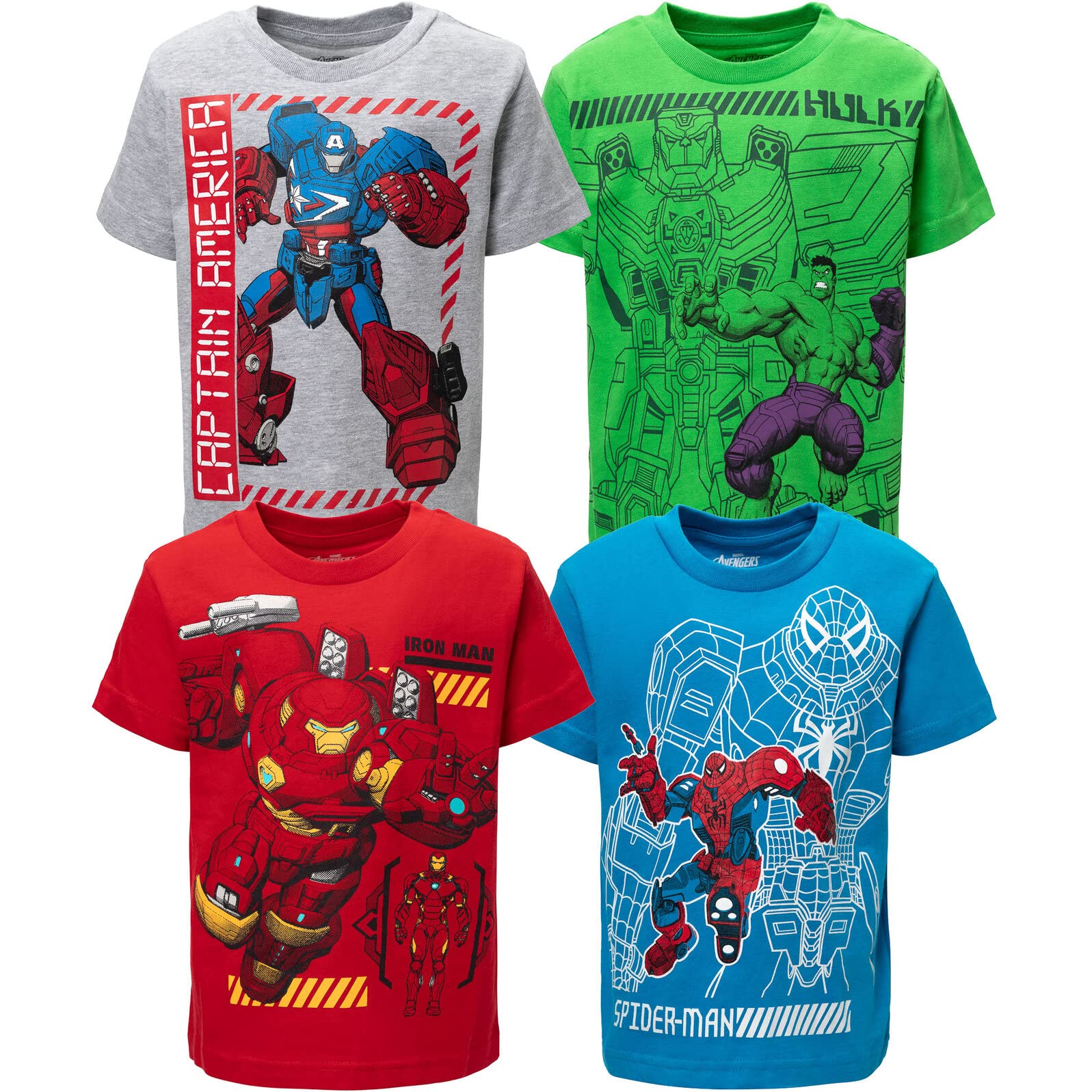 Marvel Avengers Spider-Man Mech Strike 4 Pack Cosplay Athletic T-Shirts Toddler to Big Kid Sizes (2T - 18-20)